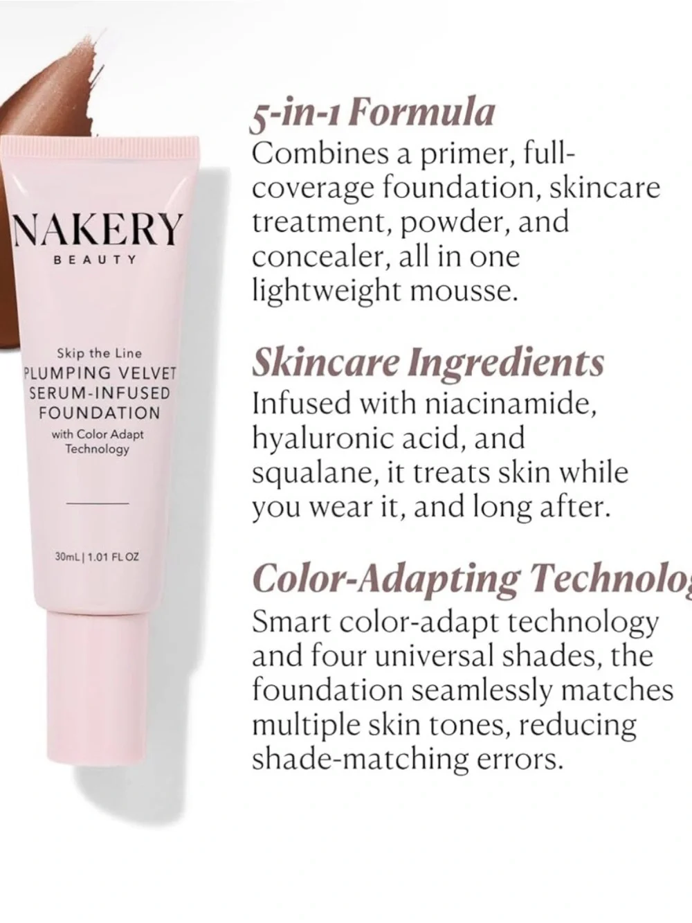 Nakery Beauty Plumping Velvet Serum-Infused Foundation — Medium